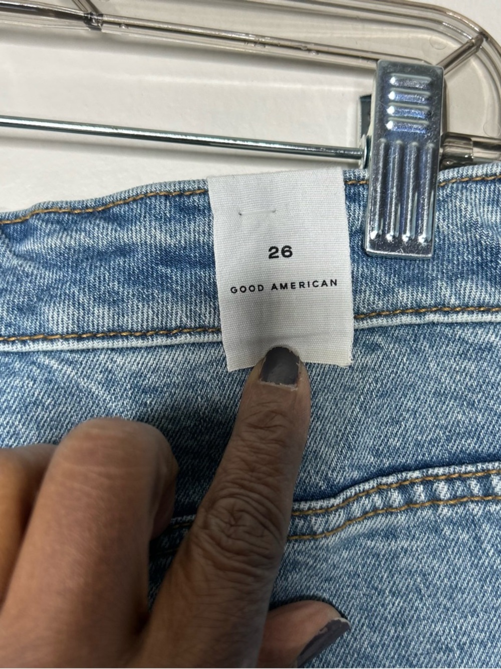 Good American Blue Denim Jean Shorts with Rhinestone Fringe - Picture 9 of 13